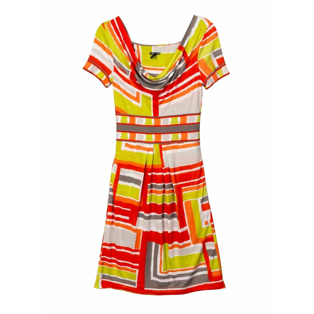 BCBGMAXAZRIA Cowl Neck Mini Dress Retro Print Artsy Boho Stretch Women's Size XS